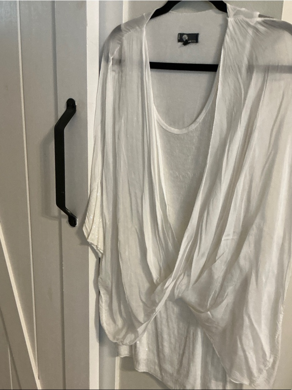 JM Collection White Draped Open-Front Blouse